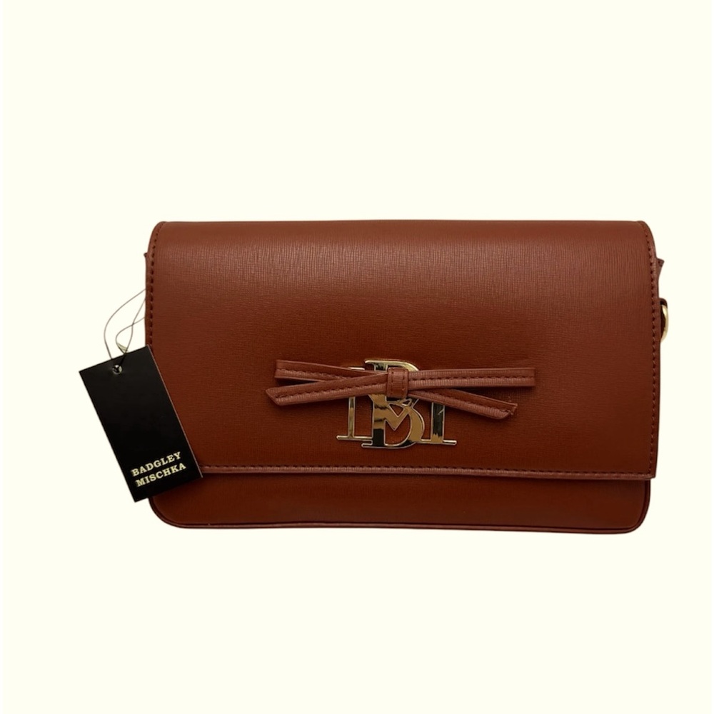 Badgley Mischka Crossbody Bag with Bow and Large BM Hardware (COFFEE)